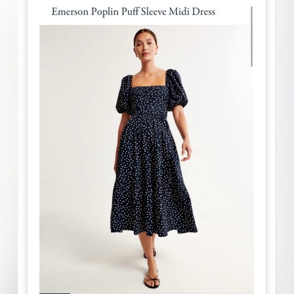 Abercrombie & Fitch Emerson Poplin Puff Sleeve Midi Dress - Picture 1 of 8